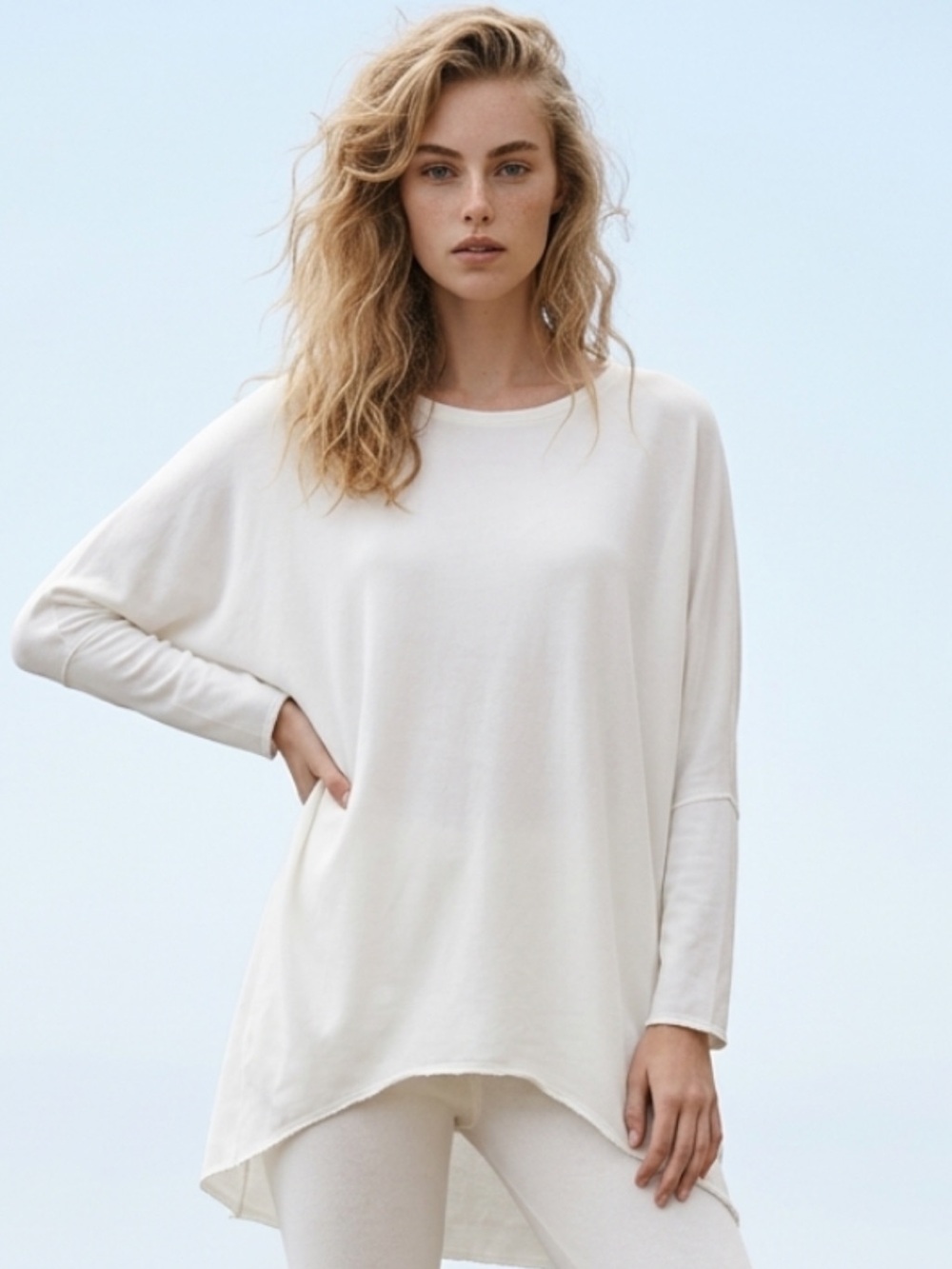 HELMUT LANG Sweatshirt Villious White Dolman Top Drop Shoulder Boho